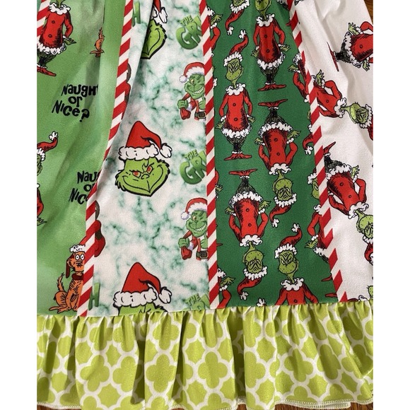 Mr Grinch Dr Seuss Dress Christmas Back Bow Long Sleeves Colorful Girls Size L - Picture 12 of 13